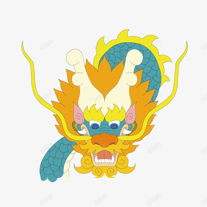 彩色手绘线稿龙抬头元素矢量图ai免抠素材_新图网 https://ixintu.com 卡通插画 彩色 扁平化 手绘 纹理 线稿 胡须 质感 龙角 矢量图