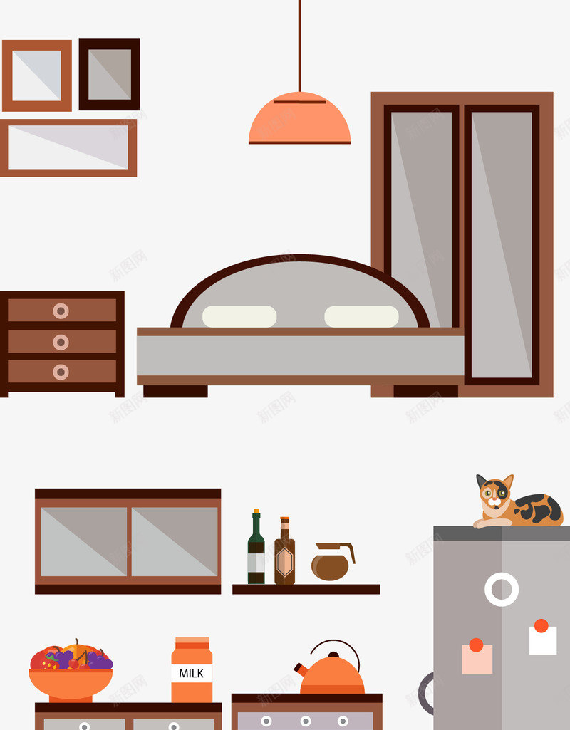 家具套装矢量图ai免抠素材_新图网 https://ixintu.com 厨房 客厅 家具 家庭 装修 矢量图