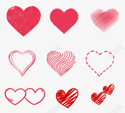 情人节字体手绘卡通爱心心形图标图标