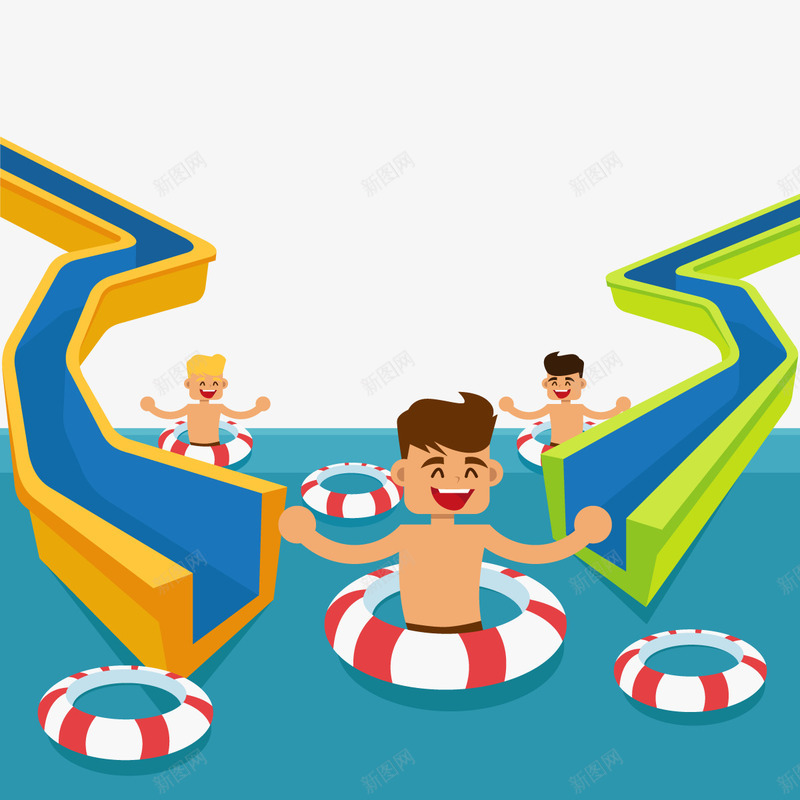 水上乐园png免抠素材_新图网 https://ixintu.com 夏天 求生圈 滑滑梯 玩滑滑梯 男孩