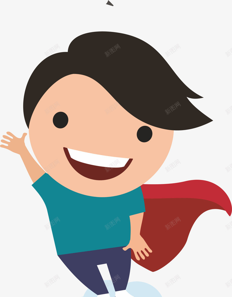 飞行的超人小男孩png免抠素材_新图网 https://ixintu.com 开心 招手 笑脸 红色披风 超人小男孩 飞行的小男孩