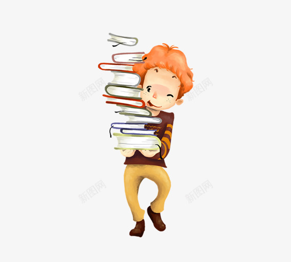 抱着书的男孩png免抠素材_新图网 https://ixintu.com 卡通书 卡通人物 卡通娃娃 卡通男孩 咖色 红色 黄色