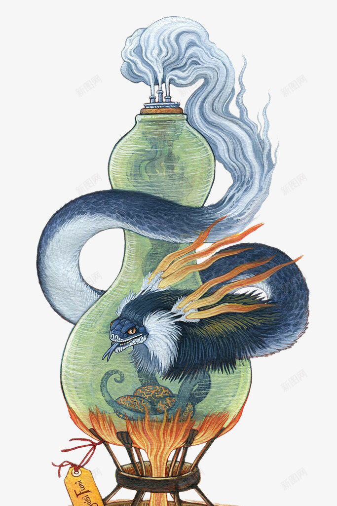 玻璃器皿中的蛇妖png免抠素材_新图网 https://ixintu.com 卡通手绘 玻璃实验器材 蛇妖