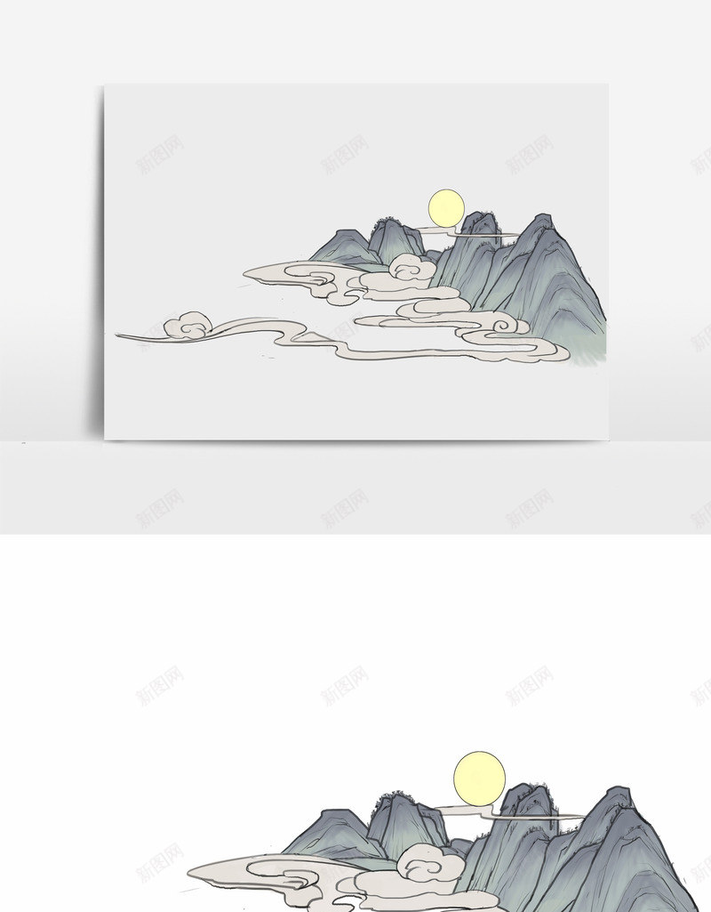 淡彩中秋云纹山psd免抠素材_新图网 https://ixintu.com 中秋云纹山 国画风格 如意纹 淡彩 节日
