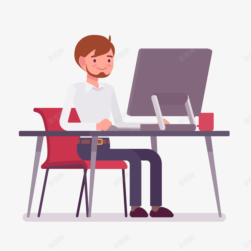 卡通看电脑人物png免抠素材_新图网 https://ixintu.com 卡通人物 卡通桌子 卡通男子 背景装饰