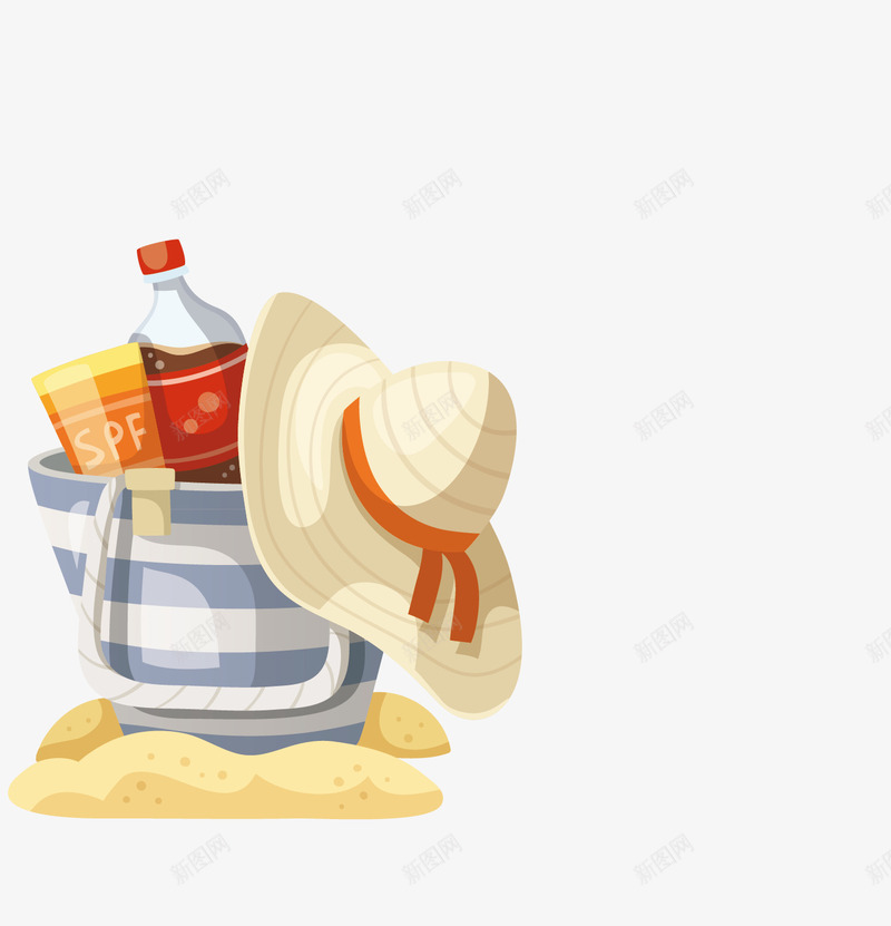 海边度假png免抠素材_新图网 https://ixintu.com 度假 暑假沙滩元素设计 沙堡 沙滩 遮阳帽 饮料
