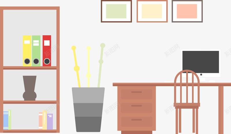 书屋家具png免抠素材_新图网 https://ixintu.com 书本 椅子 电脑桌 置物架