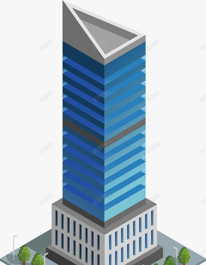 三角形高楼png免抠素材_新图网 https://ixintu.com 卡通 建筑 科技楼 科技楼房 科技楼梯