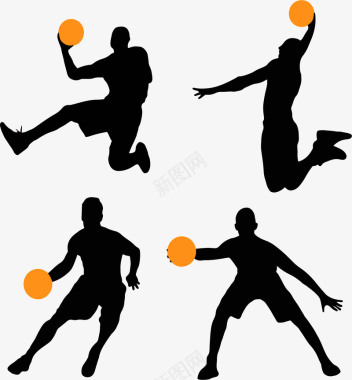 4款创意篮球人物剪影矢量图图标图标