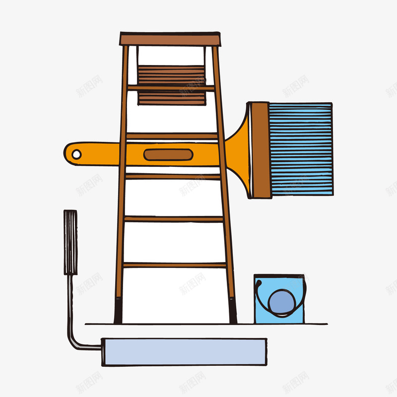装修工具矢量图ai免抠素材_新图网 https://ixintu.com 刷子 梯子 滚筒 装修工具 矢量图