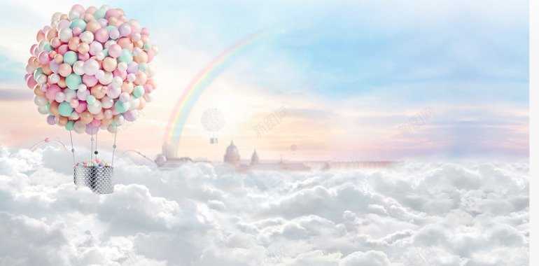相约七夕云层上的气球海报背景七夕情人节背景