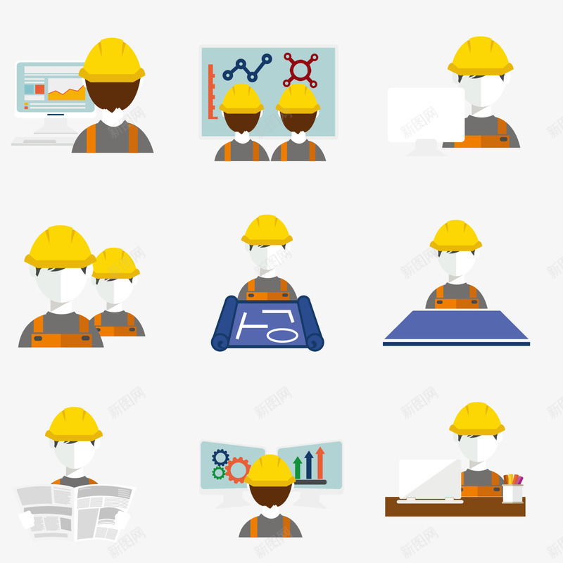 建筑行业矢量图ai免抠素材_新图网 https://ixintu.com 图表 安全帽 建筑 施工 矢量图