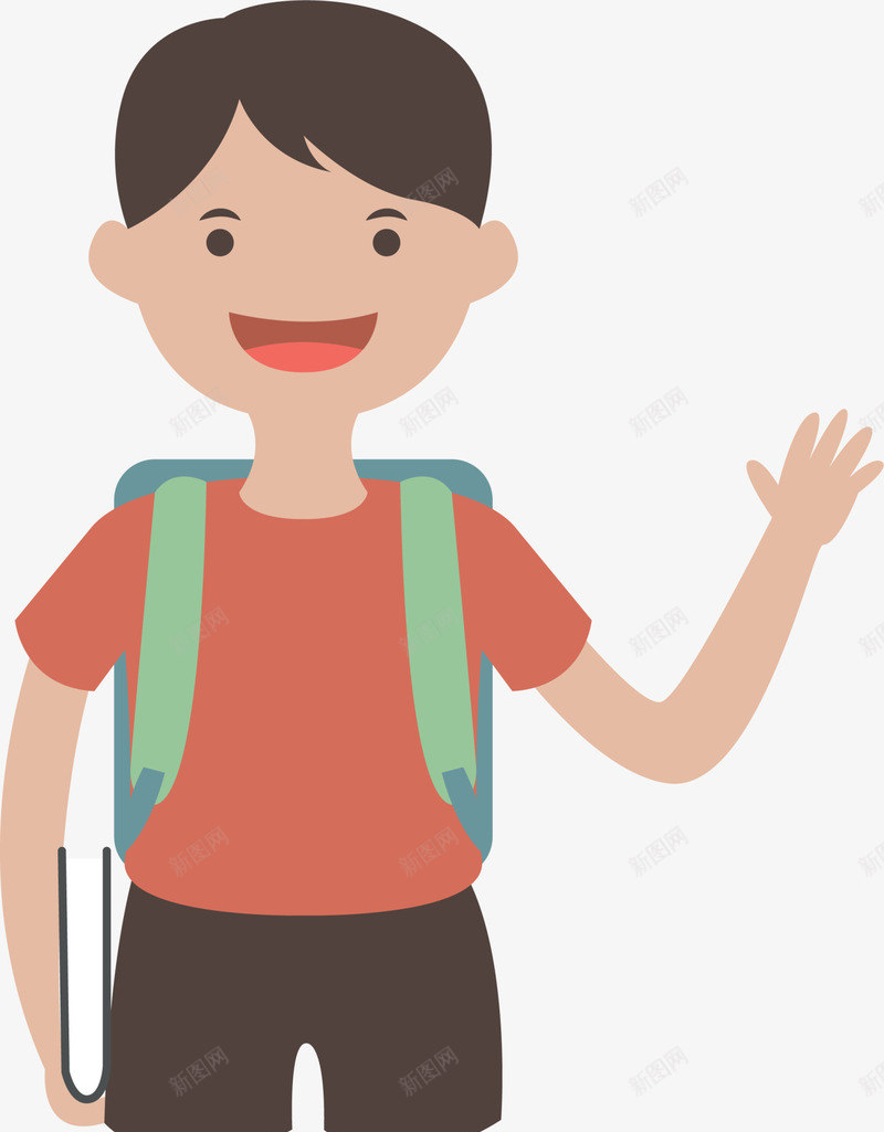 开学季打招呼的小男孩png免抠素材_新图网 https://ixintu.com 卡通礼貌 开学季 开心 打招呼的小男孩 挥手 绿色书包 背着书包