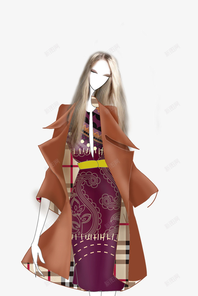 手绘女模特png免抠素材_新图网 https://ixintu.com 外套 大衣 少女 手绘 手绘女模特 手绘时尚女模特 时尚 时尚女模特 服装 服装搭配 服装设计 棕色长发 长发