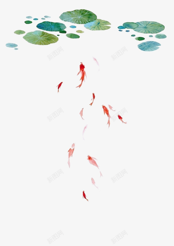 中国风荷叶下的鲤鱼png免抠素材_新图网 https://ixintu.com 中国风 叶子 水墨画 红色 荷叶 鲤鱼