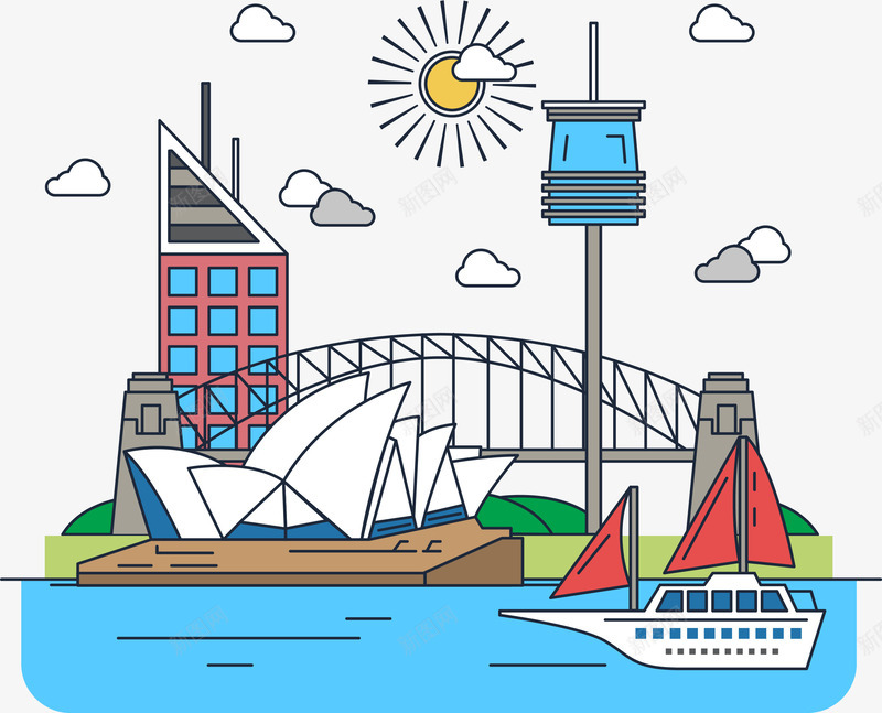 悉尼歌剧院外的海景png免抠素材_新图网 https://ixintu.com 古代船 古船 悉尼歌剧院 海景 轮船