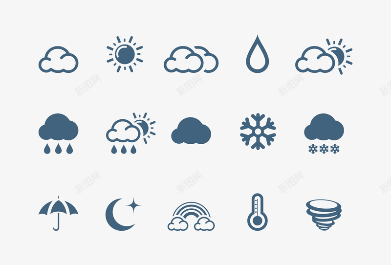 天气元素小图标png_新图网 https://ixintu.com icon 乌云 图标 天气元素 天气图标 太阳 小图标 彩虹 新图 新图网 晴天 温度计 雨伞 雪花 风雨气温图