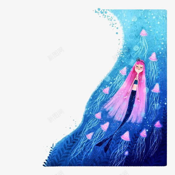 梦幻美人鱼png免抠素材_新图网 https://ixintu.com 儿童绘本 卡通 手绘 插画 海洋 美人鱼 美人鱼公主 美人鱼图案 蓝色