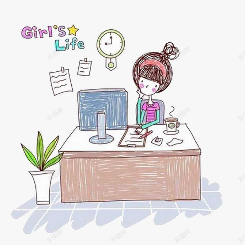 看电脑查资料的小女孩png免抠素材_新图网 https://ixintu.com 上网查资料 办公场景 女孩 电脑 资料