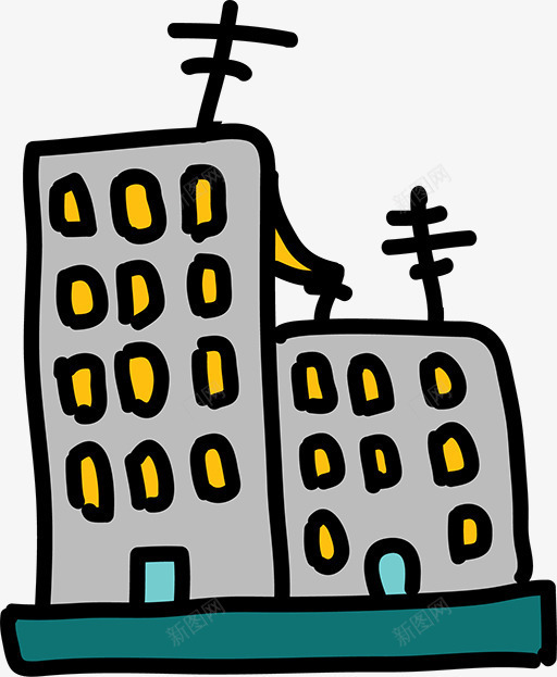 简笔画楼房png免抠素材_新图网 https://ixintu.com 卡通房子 简笔画