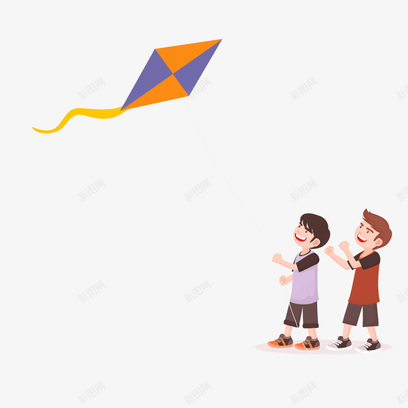 放风筝的男孩矢量图ai免抠素材_新图网 https://ixintu.com 卡通 快乐 玩耍 男孩 风筝 矢量图