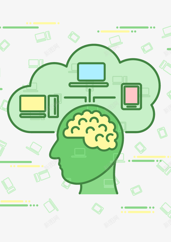 创意思维图png免抠素材_新图网 https://ixintu.com 云状图形 头脑 想法 电脑