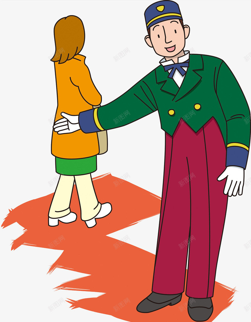 帅气的服务员png免抠素材_新图网 https://ixintu.com 卡通 客人 工作 帅气的 招待客人 插图 春节地毯 红地毯