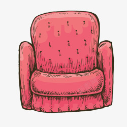 红色手绘沙发卡通插画矢量图素材