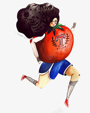 番茄女孩png免抠素材_新图网 https://ixintu.com 创意 奔跑 水彩 水果人 清新