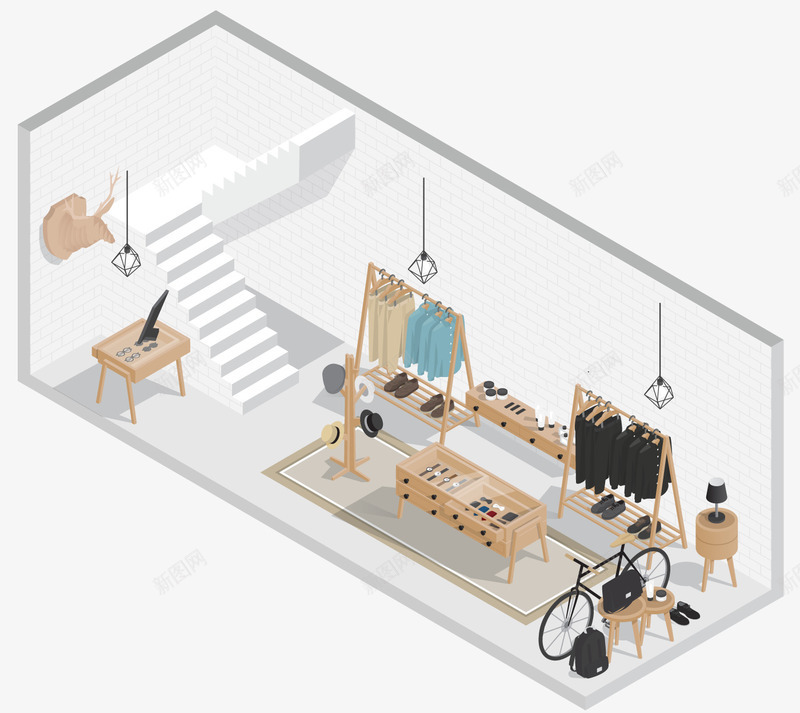 卡通店铺展示图png免抠素材_新图网 https://ixintu.com 卖衣服 卡通 平面图 服装店