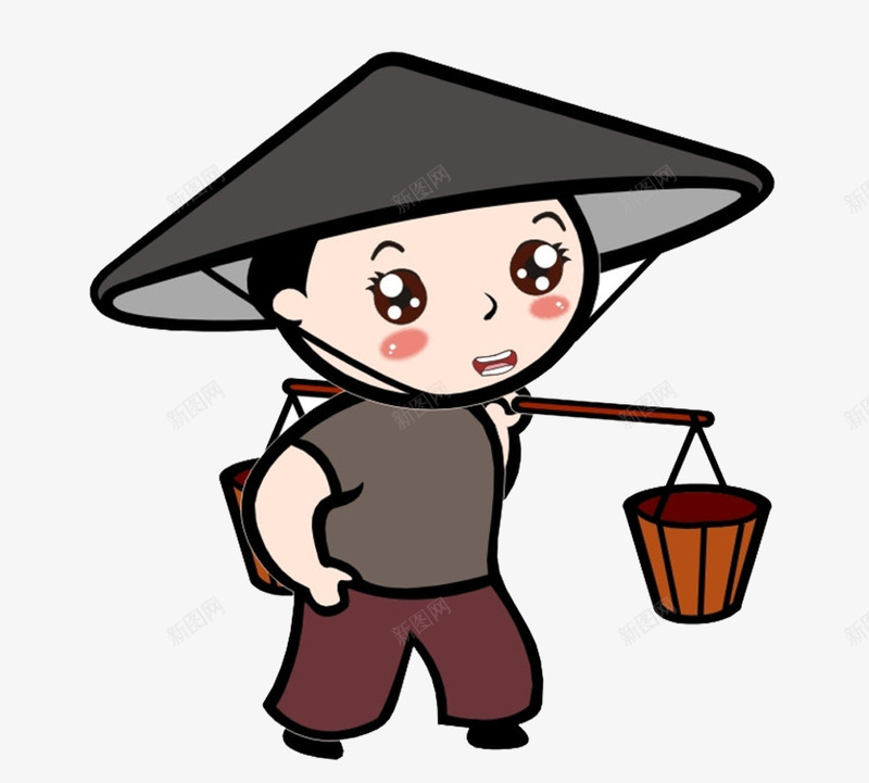 挑水少年png免抠素材_新图网 https://ixintu.com 少年 扁担 担水 水 男孩