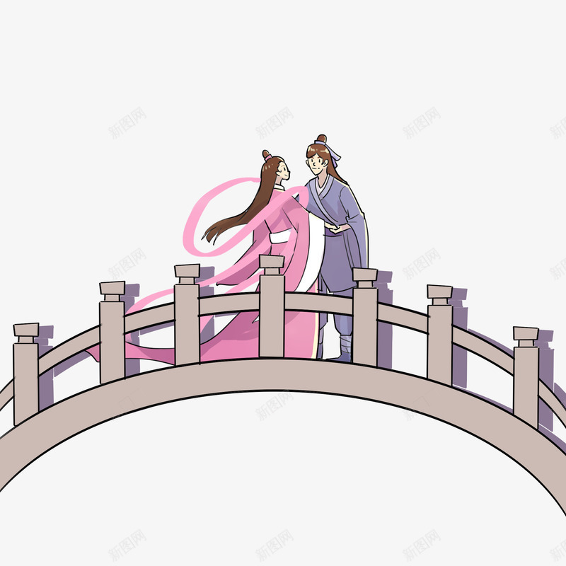 手绘卡通小清新七夕牛郎织女鹊桥相会psd免抠素材_新图网 https://ixintu.com 七七 七夕 卡通 小清新 手绘 牛郎 织女 鹊桥相会