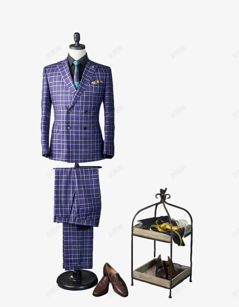 实物复古西服图png免抠素材_新图网 https://ixintu.com 双排扣西服 复古西服 格子西服 蓝黑色西服 西服套装 西服定制 西服裤