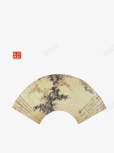 中国风扇形与印章png免抠素材_新图网 https://ixintu.com 中国风 印章 扇子 竹子