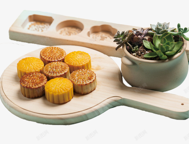 欢庆中秋中秋月饼psd免抠素材_新图网 https://ixintu.com 中秋 多肉 月饼 木