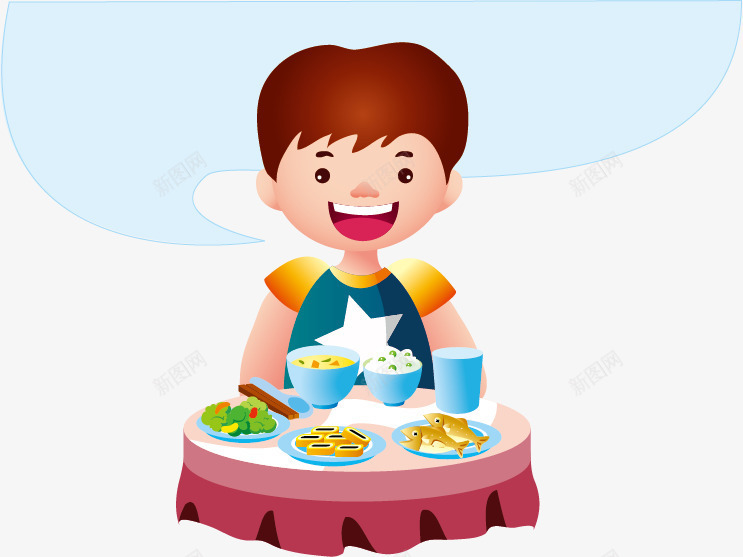 饭桌上的男人矢量图ai免抠素材_新图网 https://ixintu.com 午餐 午饭 吃饭 坐在餐桌前 对话框 对话气泡 开心的男孩矢量素材 矢量图 矢量素材 蓝色对话气泡 餐桌 饭桌
