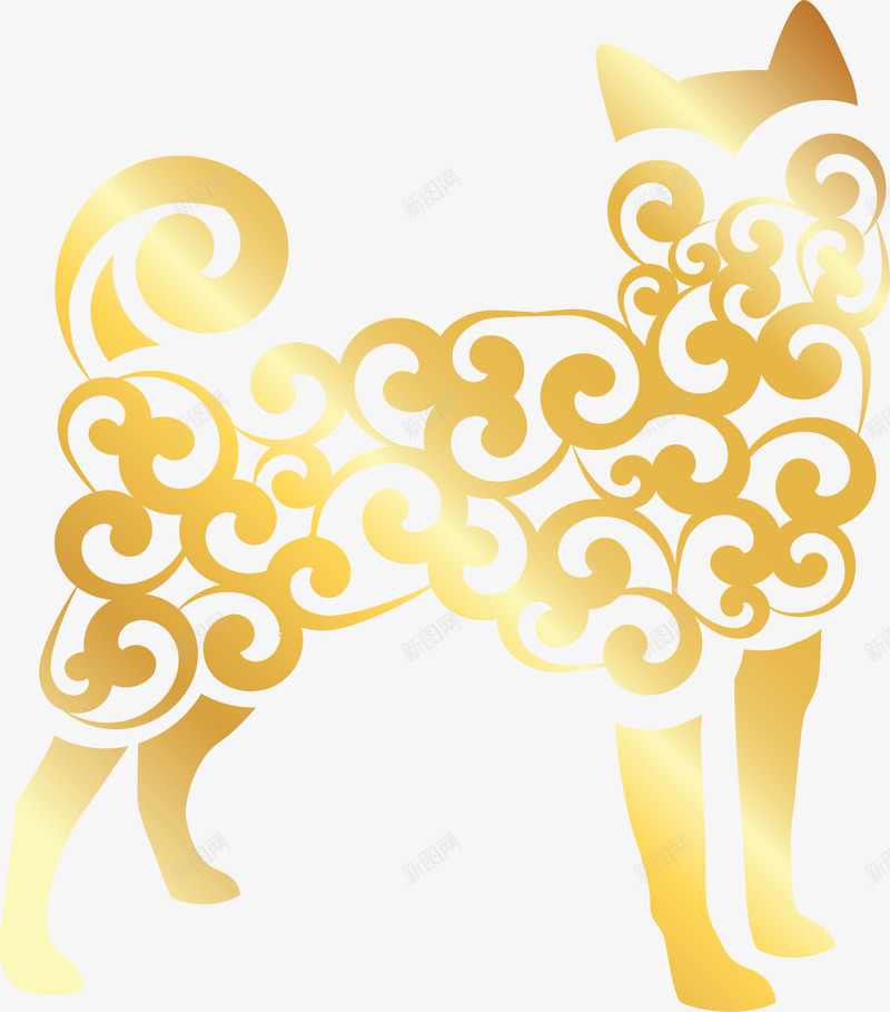 金色祥云花纹狗狗png免抠素材_新图网 https://ixintu.com 狗狗 狗狗形象 矢量png 祥云狗狗 祥云花纹 金色狗狗