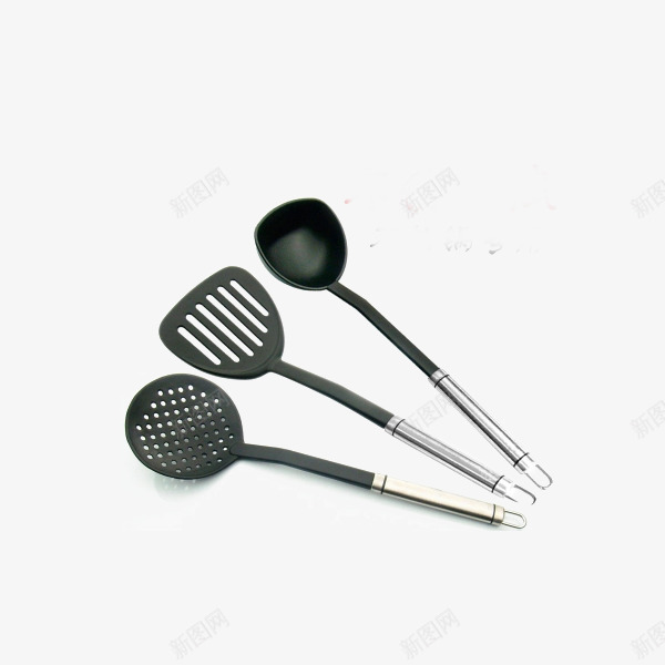 进口食品级材料不粘锅套装组合png免抠素材_新图网 https://ixintu.com 不粘锅材料 产品实物 护锅铲 汤勺 漏勺 煎锅铲 餐具