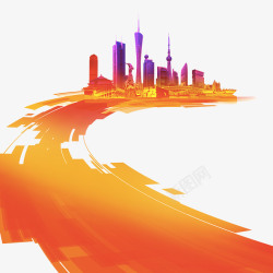 城市建设手绘橙色城市建设高清图片