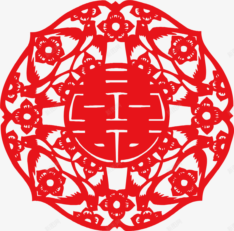 双喜剪纸红色圆形编织矢量图ai免抠素材_新图网 https://ixintu.com 剪纸 双喜 圆形 红色 编织 矢量图