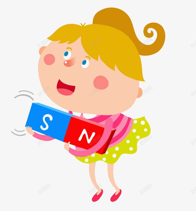 拿着磁铁的漂亮女孩png免抠素材_新图网 https://ixintu.com 卡通 可爱的 女孩 正负极 磁铁