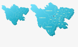 蓝色四川地图和行政区域素材