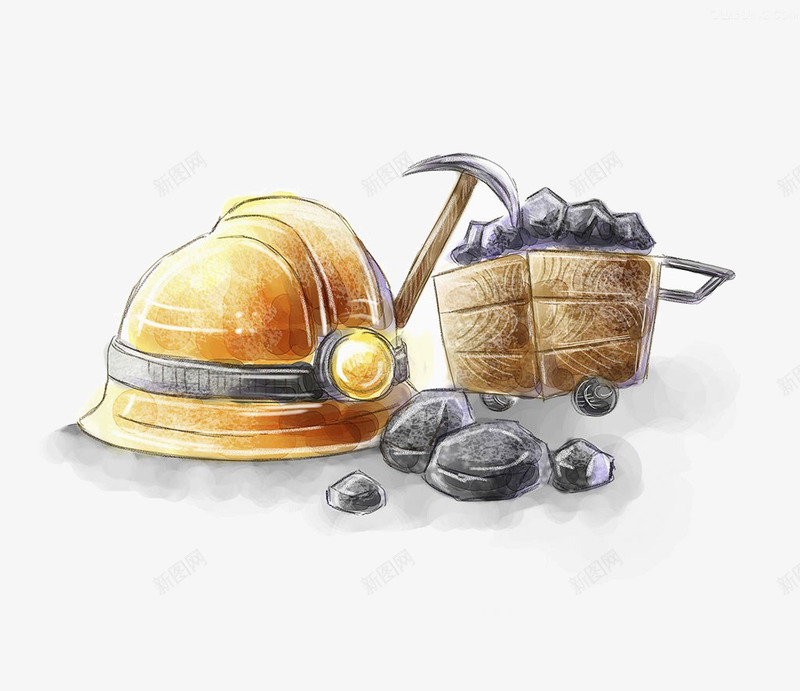 矿工煤手工工具插画png免抠素材_新图网 https://ixintu.com 头盔 安全帽 安全生产 工地安全 插画 矿工煤手工工具 黄金矿工