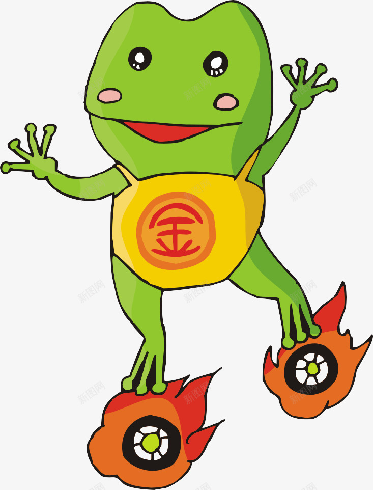 手绘青蛙png免抠素材_新图网 https://ixintu.com 手绘 绿色 青蛙 风火轮