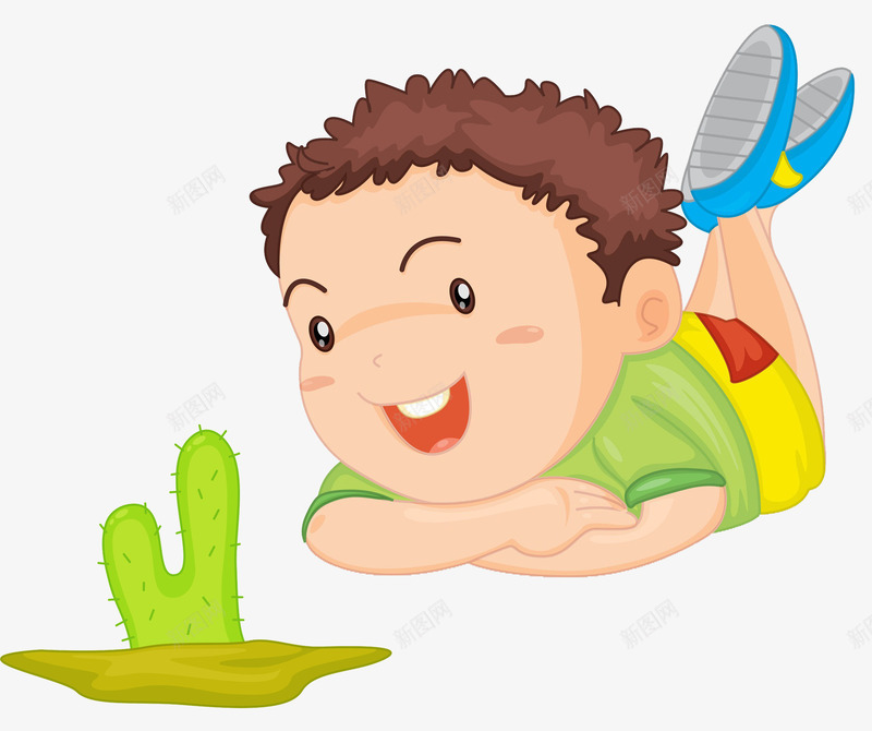卡通趴着看植物的男孩png免抠素材_新图网 https://ixintu.com 仙人掌 卡通 帅气的 插图 植物 男孩 趴着的小人 高兴地