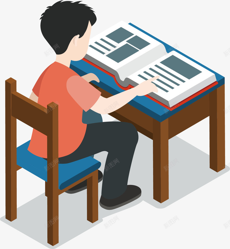 看书的小男孩矢量图ai免抠素材_新图网 https://ixintu.com 书本 书籍 卡通手绘 桌子 水彩 男孩 男生 看书 矢量图 自主学习 课桌
