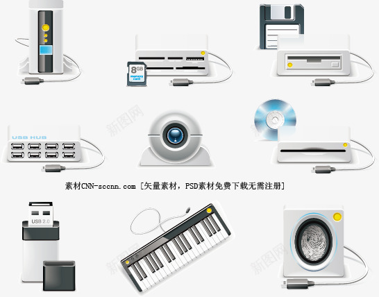 电脑配置电子产品部件矢量图ai免抠素材_新图网 https://ixintu.com 电子产品素材库 电脑配置部件电子产品U盘软驱USB接口键盘摄像头音箱科技产品设计图片素材 矢量图