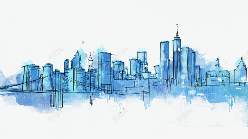 水彩手绘城市png免抠素材_新图网 https://ixintu.com 城市 城市速写 手绘城市 水彩