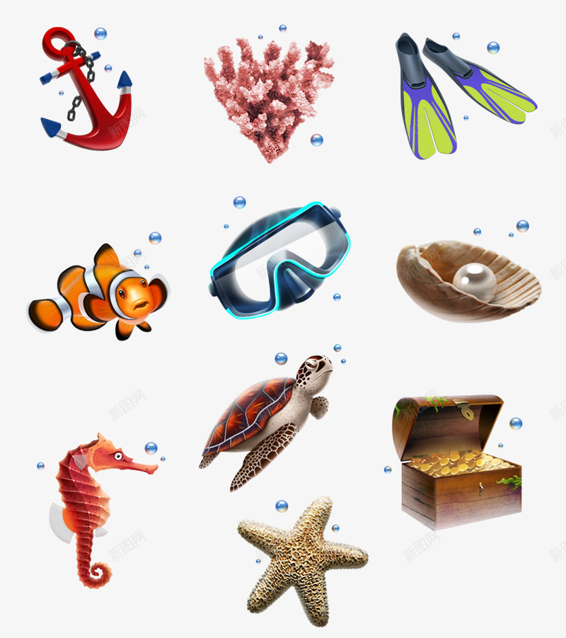 海底生物及潜水设备png免抠素材_新图网 https://ixintu.com 海底 海底动物 海底生物 游泳设备 潜水 潜水设备 鱼