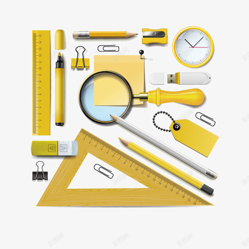 学习用品矢量图ai免抠素材_新图网 https://ixintu.com 三角板 学习用品 尺子 笔 矢量图